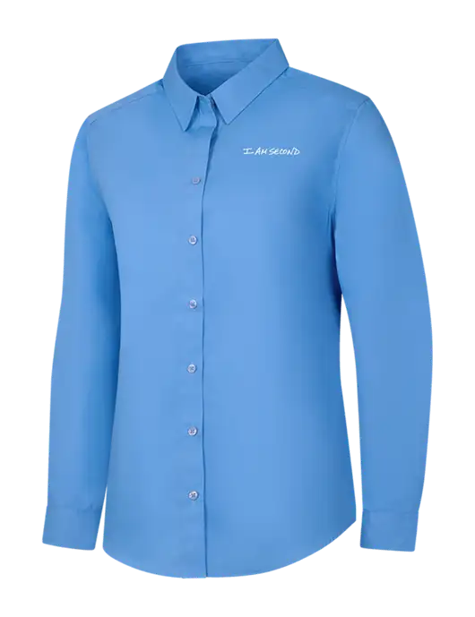 Womens Carolina Blue Long Sleeve Carefree Poplin Shirt w/I Am Second Logo