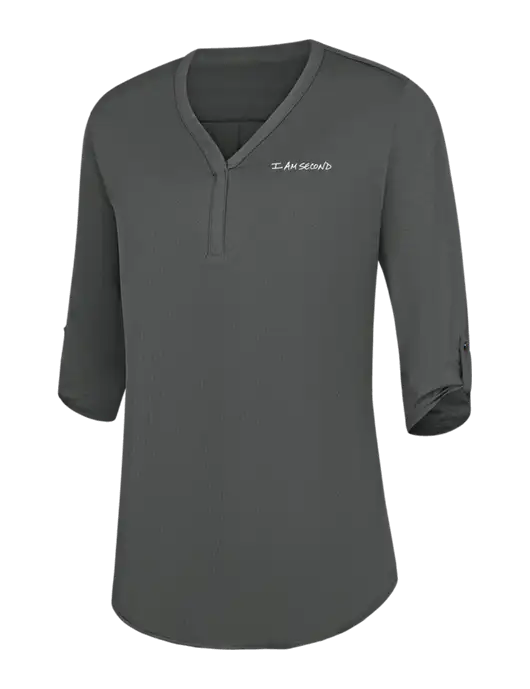 Womens Dark Grey City Stretch 3/4-Sleeve Tunic w/I Am Second Logo