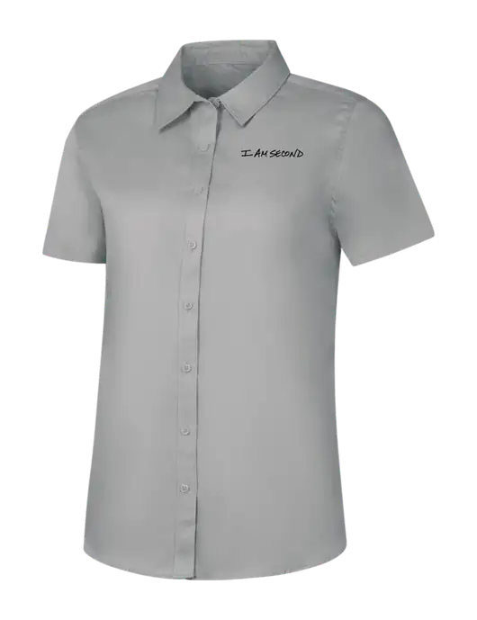 Womens Light Grey Short Sleeve Superpro React Twill Shirt w/I Am Second Logo