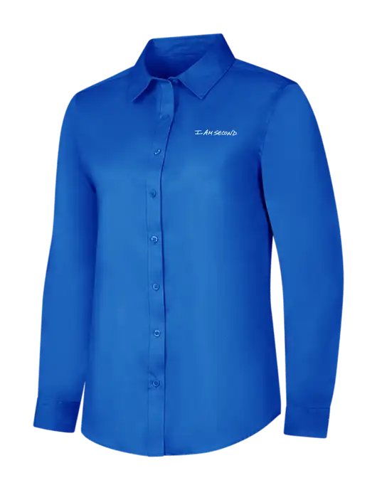 Womens Long Sleeve Royal Blue Superpro React Twill Shirt w/I Am Second Logo