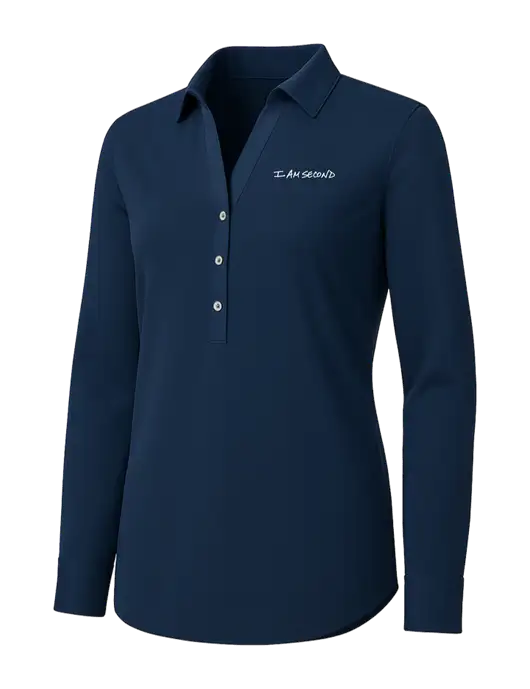 Womens Navy City Stretch Shirt w/I Am Second Logo