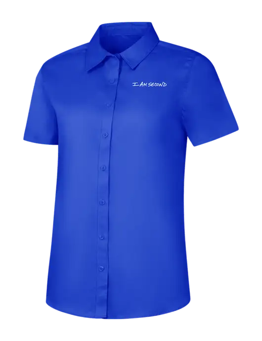 Womens Short Sleeve Dark Royal Superpro React Twill Shirt w/I Am Second Logo