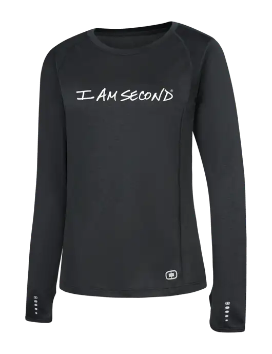 OGIO Womens Black Long Sleeve Pulse Crew w/I Am Second Logo