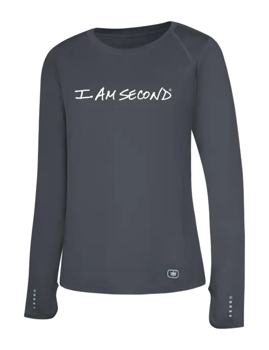 OGIO Womens Dark Grey Long Sleeve Pulse Crew w/I Am Second Logo