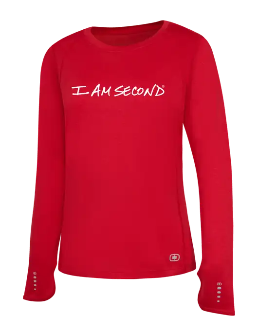 OGIO Womens Red Long Sleeve Pulse Crew w/I Am Second Logo