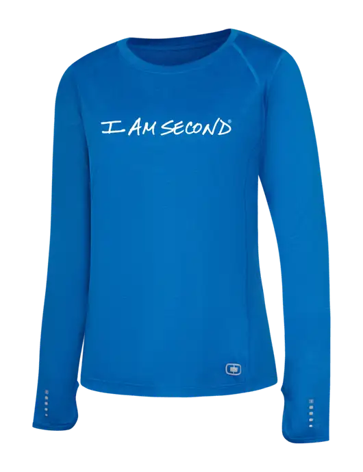 OGIO Womens Royal Long Sleeve Pulse Crew w/I Am Second Logo