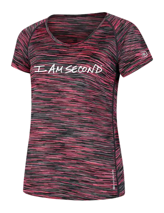 OGIO Womens Black/Fucia Space Dye Verge Scoop Neck w/I Am Second Logo