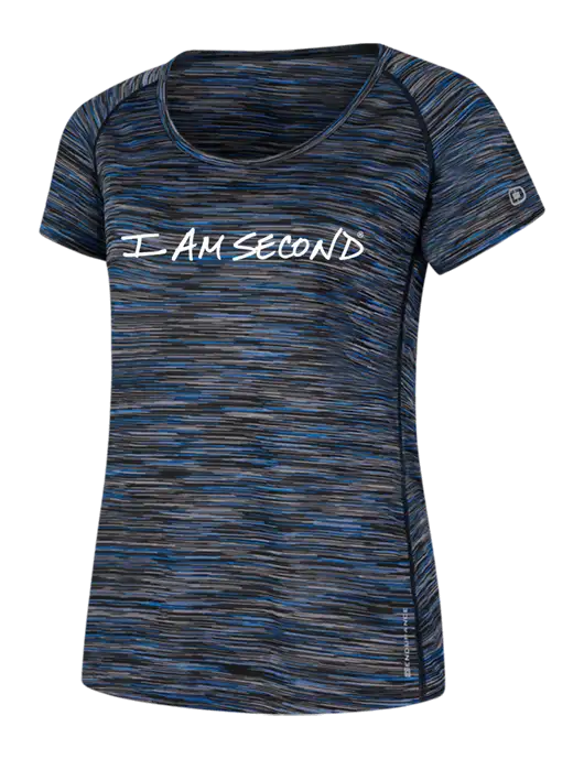 OGIO Womens Black/Royal Space Dye Verge Scoop Neck w/I Am Second Logo