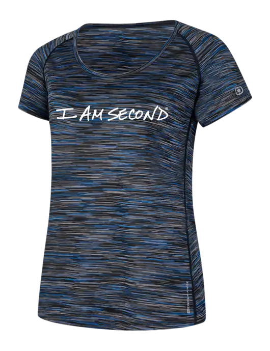 OGIO Womens Black/Royal Space Dye Verge Scoop Neck w/I Am Second Logo