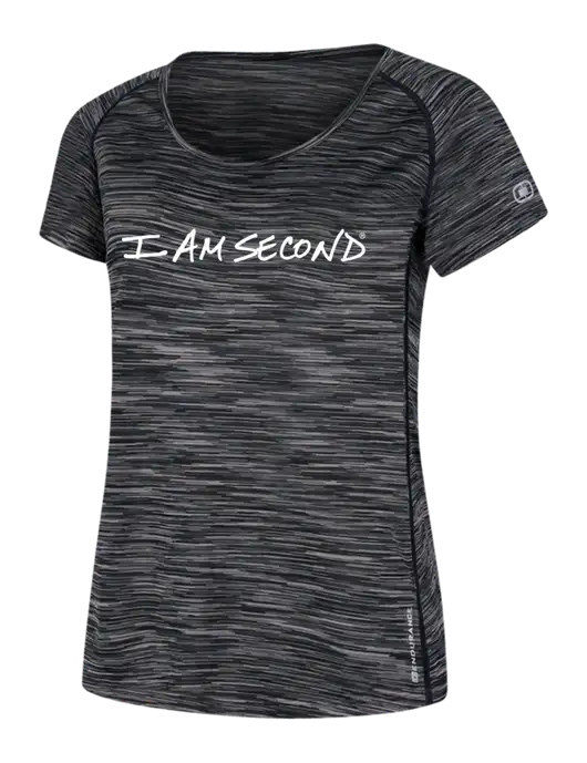OGIO Womens Black Space Dye Verge Scoop Neck w/I Am Second Logo