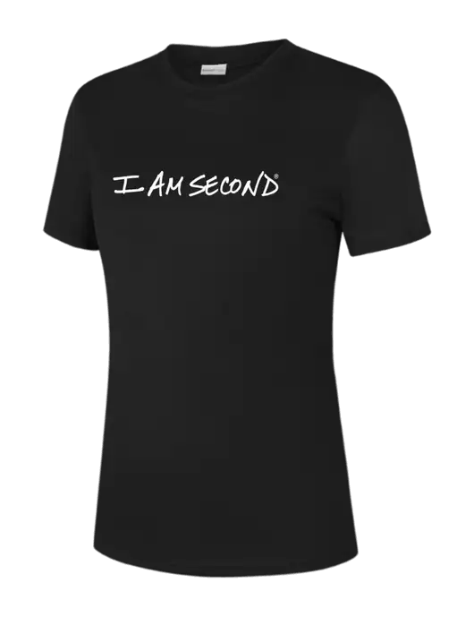  Womens Black PosiCharge Competitor Tee w/I Am Second Logo