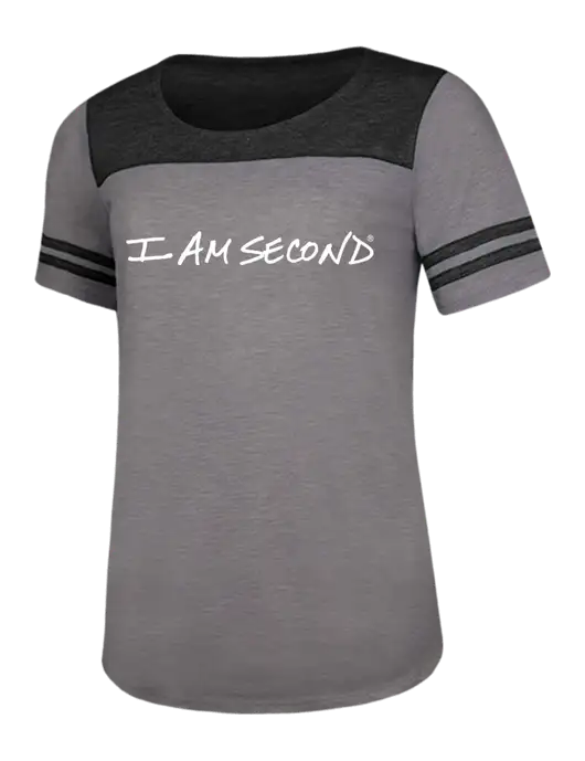 Black/Dark Grey Heather Womens PosiCharge Tri-Blend Wicking Tee w/I Am Second Logo