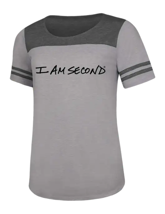 Dark Grey Heather/Light Grey Heather Womens PosiCharge Tri-Blend Wicking Tee w/I Am Second Logo