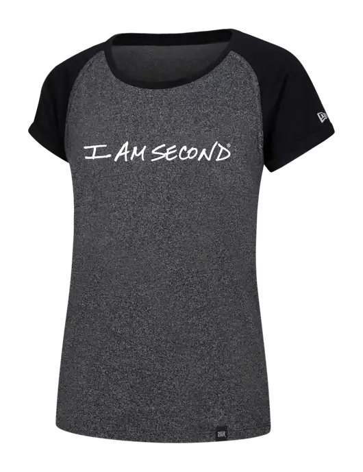 New Era Womens Dark Grey/Charcoal Twist Heritage Blend Varsity Tee w/I Am Second Logo