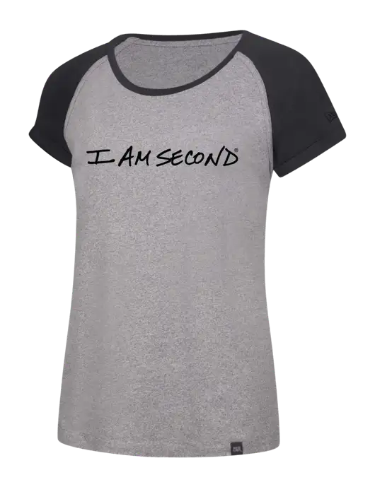 New Era Womens Light Grey/Dark Grey Twist Heritage Blend Varsity Tee w/I Am Second Logo
