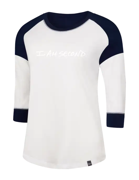 New Era Womens Navy/White Heritage Blend 3/4-Sleeve Raglan Tee w/I Am Second Logo