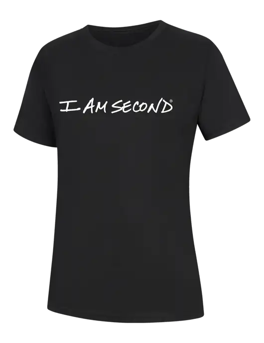 Womens Black Core Blend Tee w/I Am Second Logo