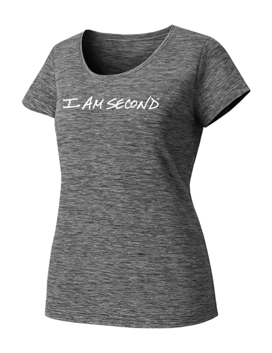Womens Black Heather PosiCharge Electric Sporty Tee w/I Am Second Logo
