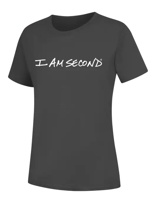 Womens Charcoal Core Blend Tee w/I Am Second Logo