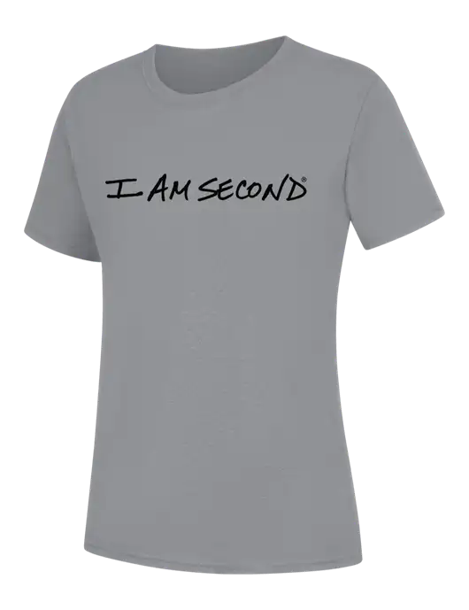 Womens Light Grey Heather Core Blend Tee w/I Am Second Logo
