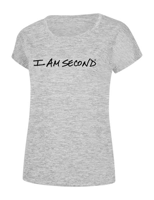 Womens Light Grey Heather PosiCharge Electric Sporty Tee w/I Am Second Logo