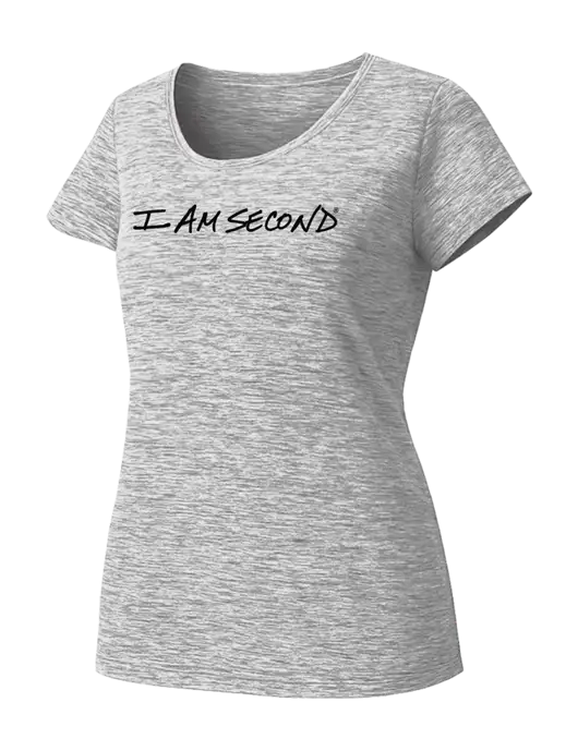 Womens Light Grey Heather PosiCharge Electric Sporty Tee w/I Am Second Logo