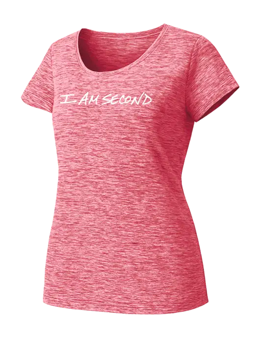 Womens Pink Heather PosiCharge Electric Sporty Tee w/I Am Second Logo