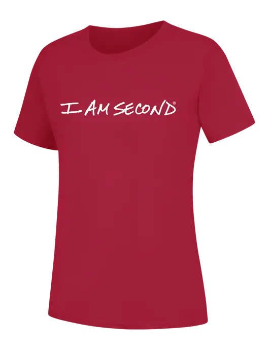 Womens Red Core Blend Tee w/I Am Second Logo