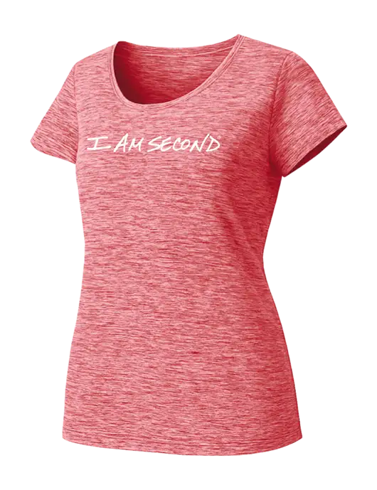 Womens Red Heather PosiCharge Electric Sporty Tee w/I Am Second Logo