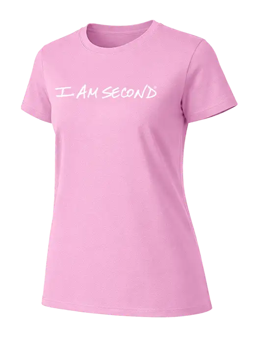 Womens Ring Spun Candy Pink 4.5 oz T-Shirt w/I Am Second Logo