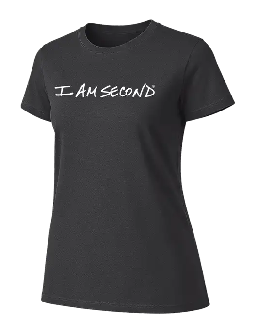 Womens Ring Spun Charcoal 4.5 oz T-Shirt w/I Am Second Logo