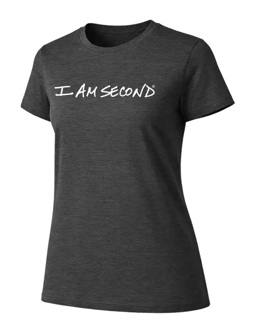 Womens Ring Spun Dark Heather Grey 4.5 oz T-Shirt w/I Am Second Logo