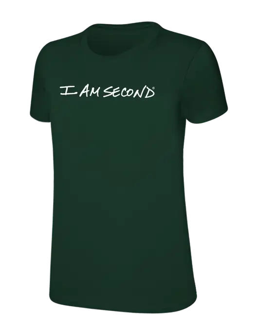 Womens Ring Spun Forest Green 4.5 oz T-Shirt w/I Am Second Logo