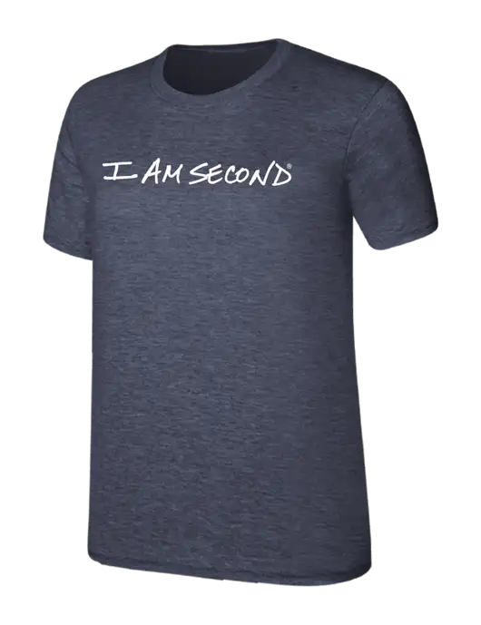 Womens Ring Spun Heather Navy 4.5 oz T-Shirt w/I Am Second Logo