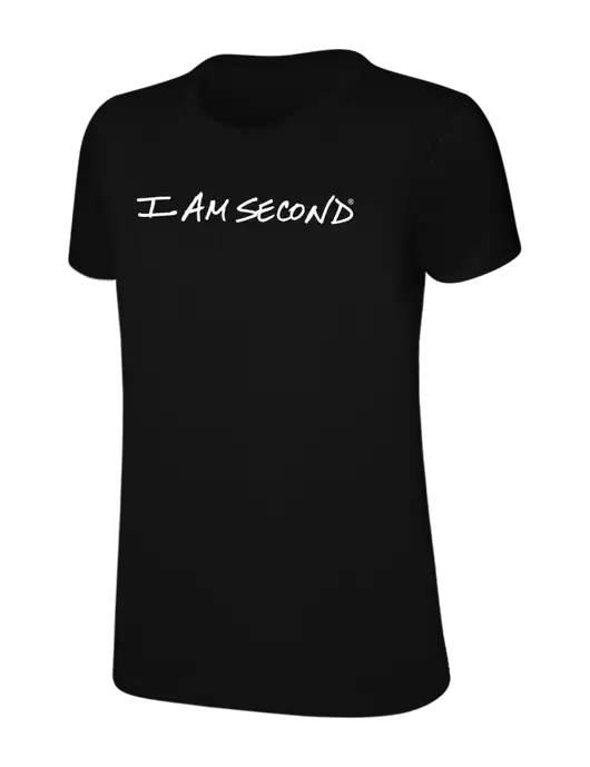 Womens Ring Spun Jet Black 4.5 oz T-Shirt w/I Am Second Logo
