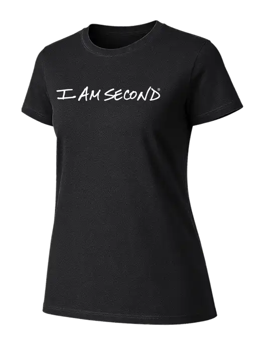 Womens Ring Spun Jet Black 4.5 oz T-Shirt w/I Am Second Logo