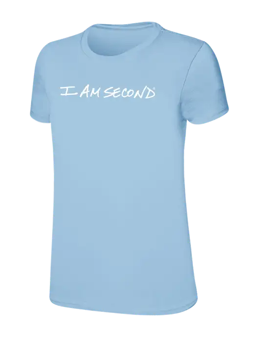 Womens Ring Spun Light Blue 4.5 oz T-Shirt w/I Am Second Logo