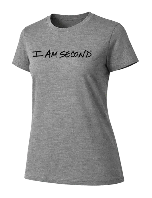 Womens Ring Spun Light Grey Heather 4.5 oz T-Shirt w/I Am Second Logo