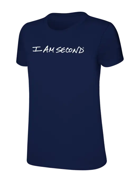 Womens Ring Spun Navy 4.5 oz T-Shirt w/I Am Second Logo