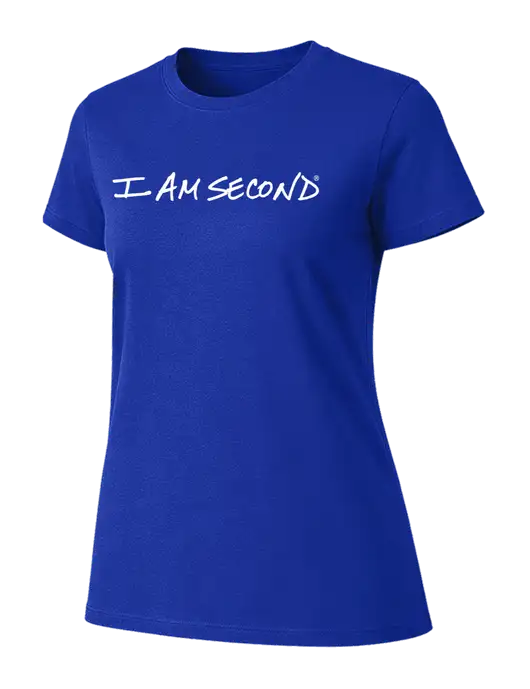 Womens Ring Spun Royal 4.5 oz T-Shirt w/I Am Second Logo