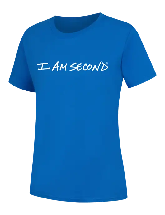 Womens Royal Blue Core Blend Tee w/I Am Second Logo