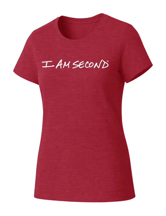 Womens Seriously Soft Heathered Red T-Shirt w/I Am Second Logo