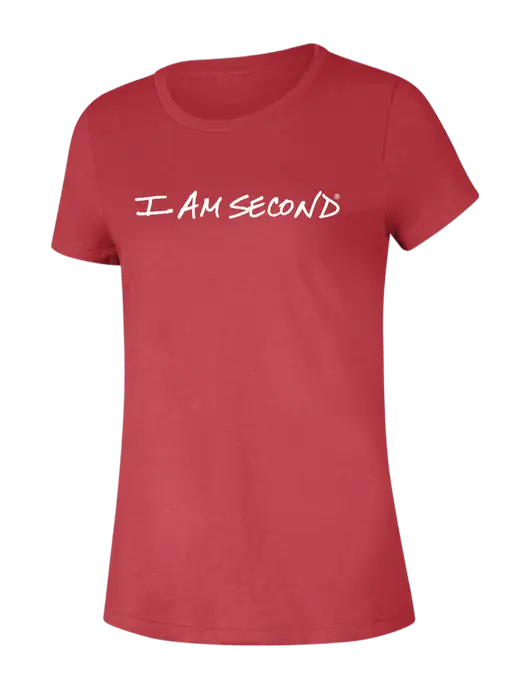 Womens Seriously Soft Heathered Red T-Shirt w/I Am Second Logo