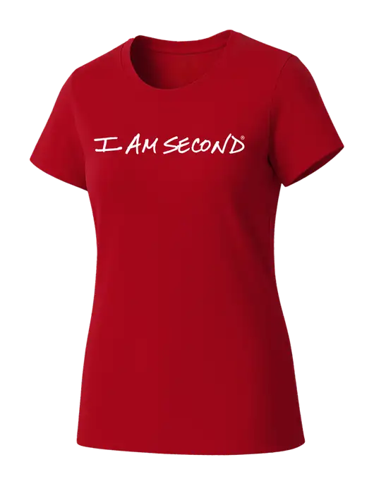 Womens Seriously Soft Red T-Shirt w/I Am Second Logo