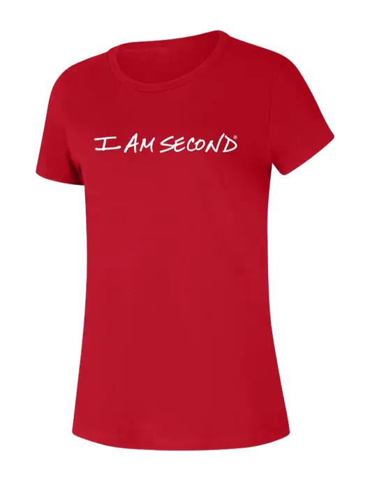 Womens Seriously Soft Red T-Shirt w/I Am Second Logo