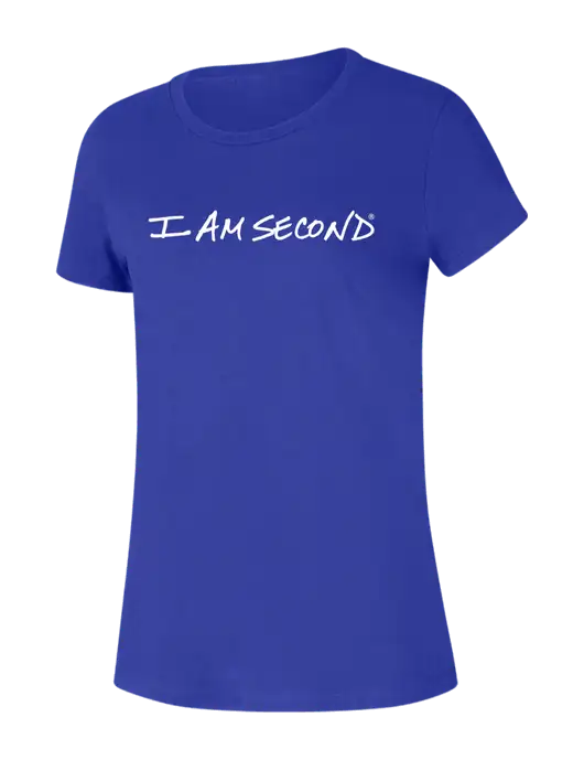 Womens Seriously Soft Royal T-Shirt w/I Am Second Logo