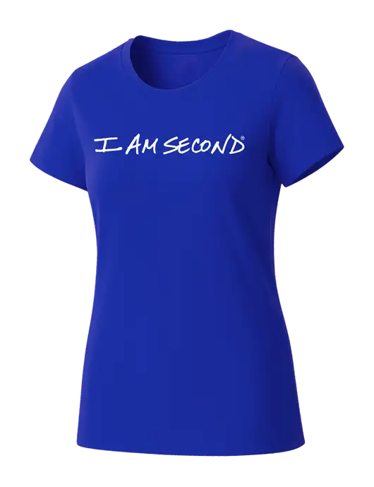 Womens Seriously Soft Royal T-Shirt w/I Am Second Logo