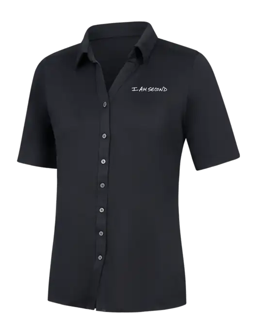 Womens Black City Stretch Top w/I Am Second Logo