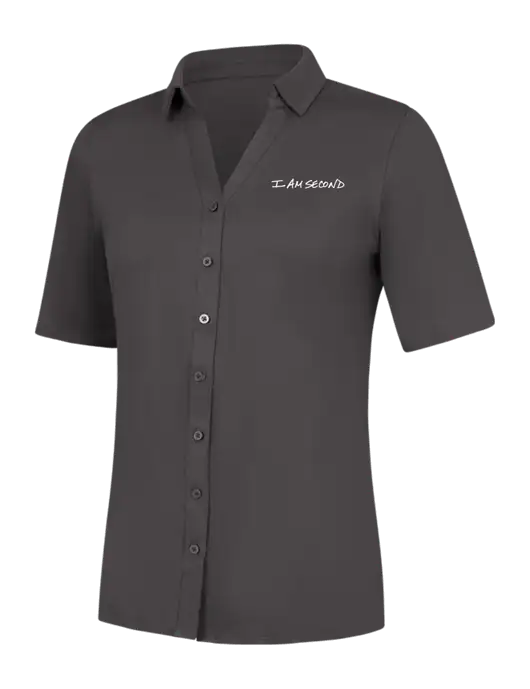 Womens Dark Grey City Stretch Top w/I Am Second Logo