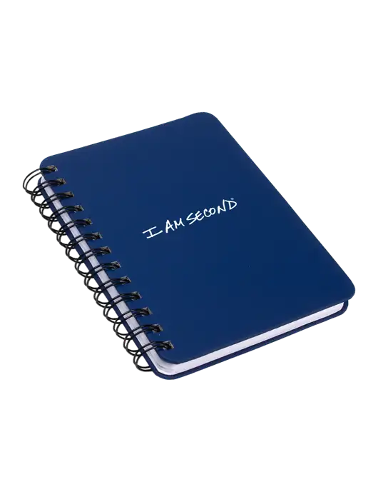 Sturdy Navy Blue Hardcover Notebook, 5.25 x 7 w/I Am Second Logo
